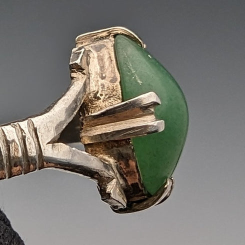 British vintage jewelry jade sterling silver ring, free size